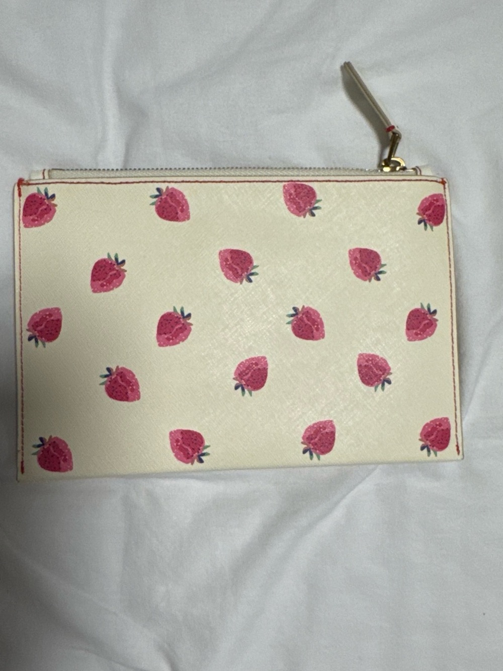 J. Crew Cream Wristlet with Pink Strawberry Motif - Picture 2 of 3